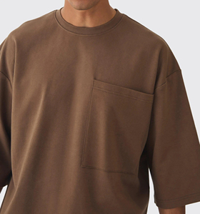 Camiseta de manga corta transpirable informal de ajuste holgado para hombre de alta calidad, camisetas holgadas de tela de punto teñida Lisa para hombre - Product Image 6