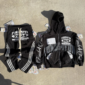 ชุดวอร์มกางเกงวิ่งพร้อมฮู้ดสำหรับผู้ชายชุดวอร์มประดับพลอยเทียม400แกรมแบบกำหนดเอง - Product Image 1