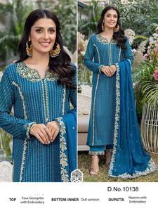 Costume de travail en georgette à broderie complexe pour femmes nouveau nazaréen pakistanais avec bas Salton vêtements indiens et pakistanais - Product Image 3