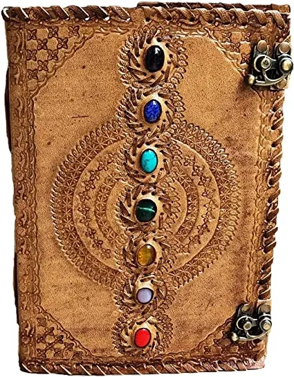 Sevan Stone Handmade 10x 7 Inches Leather Journal Writing Spell Notebook Handmade Paper Chakra Embossed Journal valentin