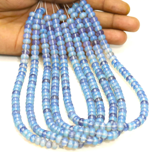 ลูกปัดควอตซ์ใสสีฟ้าสวยงาม รูปทรงกลมเรียบ ขนาด 7-8 มม. ลูกปัดพลอยควอตซ์สีเรียบ คุณภาพ AAA สำหรับงานฝีมือ - Product Image 2