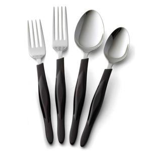 Juego de 4 cubiertos de acero inoxidable, utensilios de cocina ideales, mesa de café, hogar, cubiertos chapados en Color plateado, mango de diseñador de Color negro - Product Image 1