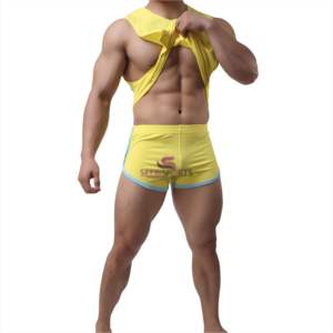 Full Customizable 2 Pieces Sports <b>Suit</b> Set Mens Solid Color Round Collar Sleeveless Pullover and Short <b>Pants</b> - Product Image 4