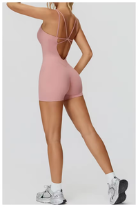 Traje de Yoga para Mujer, Mono sin Mangas, Cuello Cuadrado, Cintura Alta, Conjunto de Shorts Elásticos sin Costuras - Product Image 5