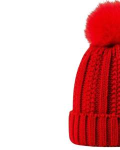 Customized Winter Knit <b>Beanie</b> <b>Hat</b> Red With Faux Fur Pom Pom Ribbed Cuffed Warm Acrylic <b>Wool</b> Blend Custom Wholesale Manufacturer - Product Image 3