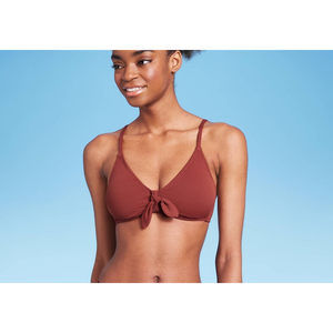 Top bikini da donna Wild Fable in piqué, taglia XXS, colore ruggine, con laccetti frontali, per gara di nuoto - Product Image 2