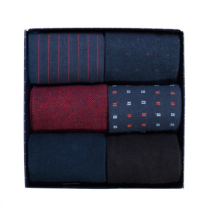 Chaussettes classiques pour hommes à motif géométrique en coton et élasthanne, lot de 6 paires en coffret cadeau, imprimées numériquement, taille unique, pour l'hiver - Product Image 1