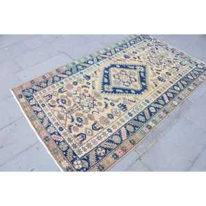 Alfombra Turca Vintage, Alfombra de 3.9x6.6 pies, Alfombra de Lana Azul Ombré - Product Image 3