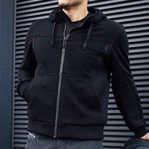 MENS BLACK FLEECE HOODIE WITH REMOVABLE KEVLAR MOTORBIKE MOTORCYCLE JACKET MOTORBIKE FLEECE HOODIE - Product Image 5