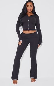 À la mode dynamique noir goutte épaule femmes sculpté contraste à capuche Anti-rides et respirant sweats à capuche femmes sweat à capuche zippé - Product Image 4