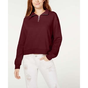 Maglione Casual da Ragazza Crave Fame con Zip a Quarto, Ricamo e Stampa a Righe, Lungo per Primavera Inverno, Marrone, Taglia Piccola - Product Image 1