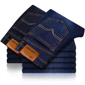 Jeans lavados ajustados de manga alta de mezclilla azul personalizados para hombres - Product Image 5