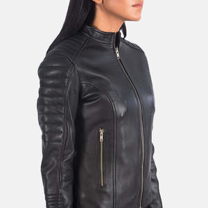 Chaqueta de Motociclista Acolchada para Mujer Adalyn, Cuero Vacuno Negro, Logotipo Personalizado, Exterior de PU, Cuello Solapa, Talla XL, Temporada Otoño - Product Image 6