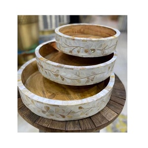 Plateaux de service de nourriture en bois ensemble de deux plateaux de dessert de nourriture de forme ronde pour l'usage d'hôtel et de restaurant - Product Image 6
