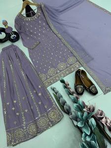 Nouveau Designer Party Wear Faux Georgette Séquence Broderie & Réel Miroir & Perle Travail Avec Miroir Brodé Travail À La Main Dupatta - Product Image 4