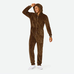 100% Polyester doux et extensible polaire tissu bidirectionnel YKK qualité fermeture éclair unisexe marron chiot combinaison respirant - Product Image 2