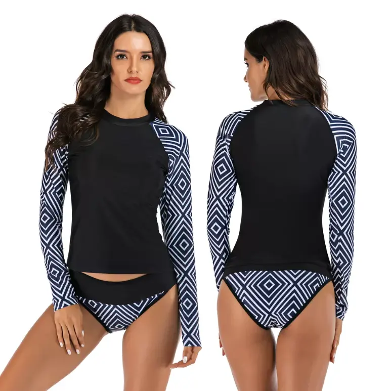 Chemise de protection contre les éruptions cutanées pour femmes, manches longues, Compression de Surf, gilet éruption cutanée deux pièces pour femmes, natation, Surf