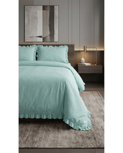 Luxury Solid Sage Green 4pcs <b>Bedding</b> Set Polycotton Duvet Cover Fitted Sheet and Pillowcase <b>Ruffled</b> Design for Home & Hotel Use - Product Image 4