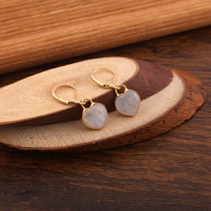 Cute Heart Drop June Birthstone <b>Earrings</b> 18K Gold Plated Fire Moonstone Genuine Bezel Setting Statement <b>Clip</b>-<b>On</b> <b>Earrings</b> - Product Image 5