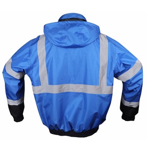 Chaqueta de Seguridad Impermeable y Transpirable de Alta Visibilidad con Reflectivo, Azul con Capucha Integrada y Parte Inferior Negra, Venta al Por Mayor de Fábrica - Product Image 3