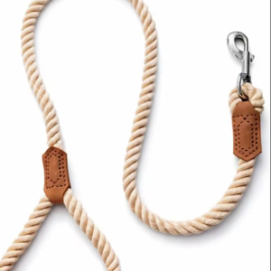 Laisse pour chien en corde de coton tressée – Accents en cuir véritable - Product Image 1