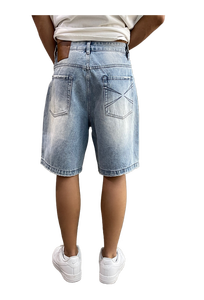 Parches bordados desgastados de cintura alta personalizados pantalones cortos de mezclilla estampados lavados a la piedra para hombres y mujeres pantalones holgados de verano OEM Formal - Product Image 5