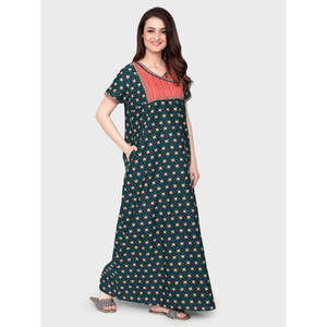 Evolove Camisón Largo de Algodón Casual para Mujer, Estampado, Manga Corta, con Bolsillos Laterales y Botones, Talla XS, Tejido Suave - Product Image 2