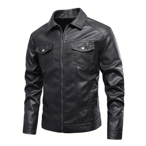 ราคาโรงงาน ขายส่ง คุณภาพสูง แจ็คเก็ตหนังมอเตอร์ไซค์ผู้ชาย โลโก้สั่งทำได้ หนังวัว ผ้าแคนวาส ซิป แจ็คเก็ตหนังสำหรับผู้ชาย - Product Image 1