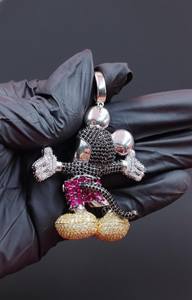 Collier pendentif souris de dessin animé serti de diamants Moissanite colorés en argent 925, style hip-hop, pour les soirées, à prix bas - Product Image 6