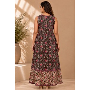 Vestido Largo de Algodón con Estampado Floral Negro para Mujer, Marca Mehrbano Noorjahan, Ideal para Invitadas de Boda - Product Image 6