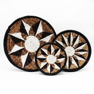 Juego de Cestas de Macramé de Corteza de Plátano Natural, Decoración de Pared, Bandeja Redonda Plana con Diseño de Rayos de Sol y Estrellas, Frutero, Arte Puro para Decoración de Habitaciones - Product Image 1