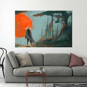 Art sur verre trempé Guerrier Samouraï : Impression sur toile abstraite moderne, TOILE ENVELOPPEE - Product Image 1