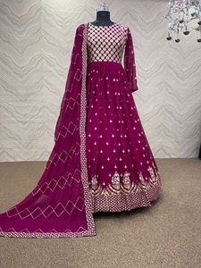 Robe kurti brodée avec dupatta pour femmes, nouvelle tendance, vêtement long georgette Anarkali, 2022 - Product Image 3