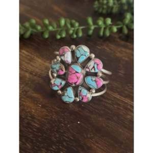Gerildine James Fashion <b>Cuff</b> <b>Bracelet</b> Cotton Candy Dahlia & Sterling <b>Silver</b> Cluster Elegant & Stylish Accessory - Product Image 3