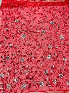 Meilleur prix 100% polyester luxe perlé tissu Zircon fait à la main fournisseur indien tissé maille motif pour les filles antistatique - Product Image 4