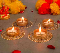 Porte-bougie chauffe-plat Jaipurios en fer doré de 4 pouces, fait main, design traditionnel, pour table, décoration indienne pour mariage et Diwali