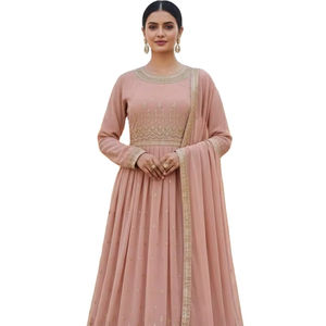 Nouveau catalogue de robes Anarkali à volants brodées en Georgette et Santoon avec dupatta, pour la vente en gros - Product Image 1