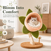 Arbre à chat botanique en forme de fleur, avec perchoir en peluche et décorations en feuilles, en MDF écologique et polaire, durable, facile à assembler, pour intérieur, emballage carton