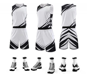 Maillots de basket-ball de haute qualité pour adultes, respirants, imprimés par transfert thermique, tissu 160g, ensembles à manches courtes - Product Image 2