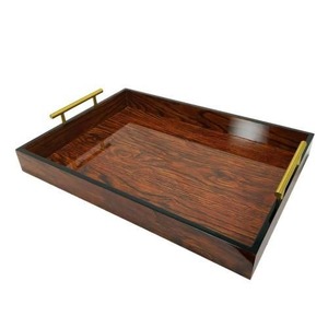 Bandeja para servir de madera de acacia maciza de calidad de exportación con asas de metal Bandejas de madera para decoración y uso de servicio - Product Image 2