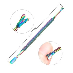 Stainless Steel Dual-End Reusable Cuticle Spoon Pusher Dead Skin Remover <b>Nail</b> Art Tool UV Polish Cleaning File for Manicure - Product Image 1