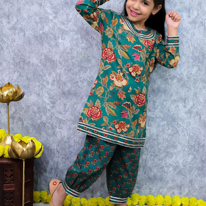 Costume pour filles de créateur | Ensemble Kurta imprimé en coton doux | Tenue de fête, tenue de festival, tenue de mariage | Prix d'usine - Product Image 1