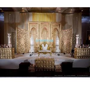 พิธีแต่งงานแบบเปิดสไตล์อินเดียเวทีแต่งงานมหารานีทันสมัย FRP เวทีสีทองงานแต่งงานของชาวฮินดูการตกแต่ง Mandap - Product Image 1