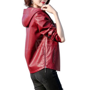 Sweat à capuche en cuir d'hiver pour femme de qualité supérieure avec coutures soignées, forme élégante, style moderne, finition durable, écologique et coupe-vent - Product Image 3