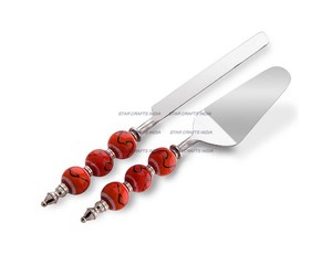 SET DE SERVEUR À GÂTEAU DE LUXE EN ACIER INOXYDABLE OU SET DE COUTEAU À GÂTEAU AVEC FLEUR EN PERLE DE RÉSINE ROUGE À BON PRIX - Product Image 6