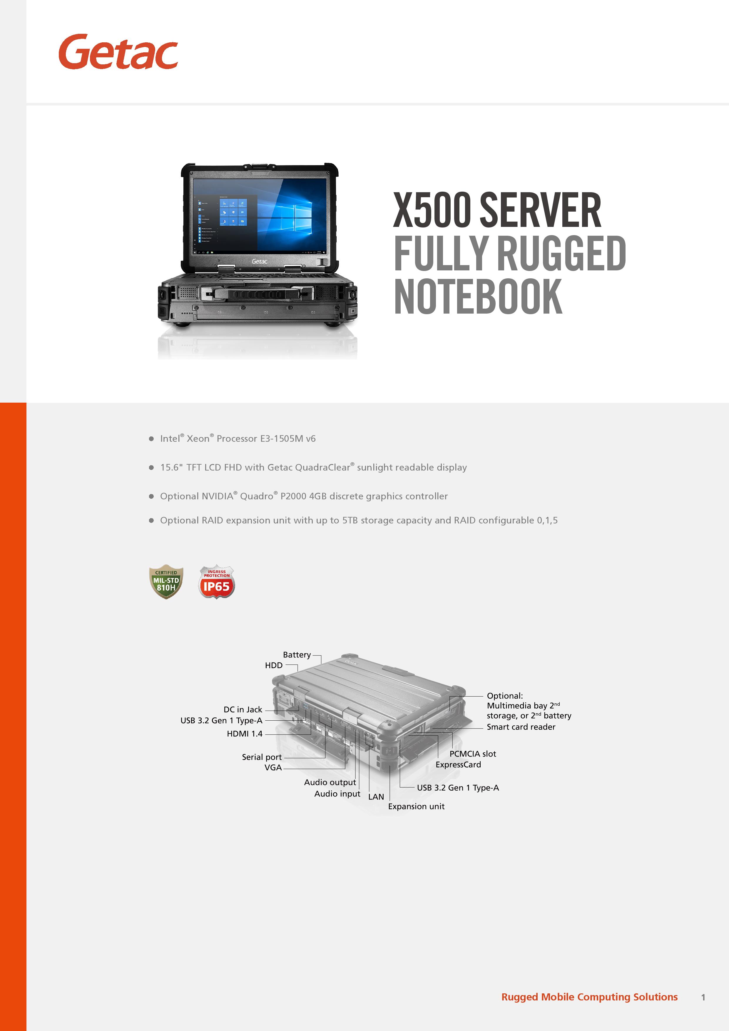 Getac X500 Server - World<i></i>'s first fully rugged notebook of the server class, Ultra-bright 15.6<i></i>'<i></i>' full HD outdoor display