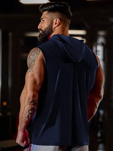Débardeurs à capuche pour hommes personnalisés avec logo, été, sans manches, séchage rapide, respirant, 100% coton, vêtements de sport - Product Image 2