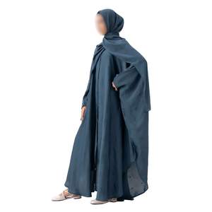 Steel Blue Draped Abaya <b>For</b> <b>Women</b> Muslim Modest Dress Dubai Style Islamic Kaftan Jalabiya <b>Long</b> Sleeve Flowing Evening <b>Gown</b> - Product Image 3