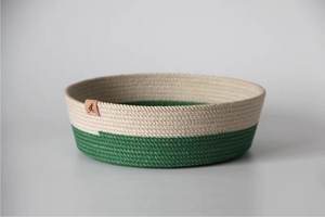 Panier en corde de coton tissé haut de gamme forme ronde panier en coton de couleur verte et blanche panier de rangement pour clés et jouets - Product Image 5