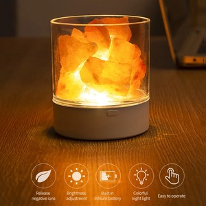 Sculpté à la main USB Base en bois Himalaya Rock Sel Lampe de table Purificateur d'air Veilleuse Chambre Décoration Maison Drop Shipping - Product Image 4